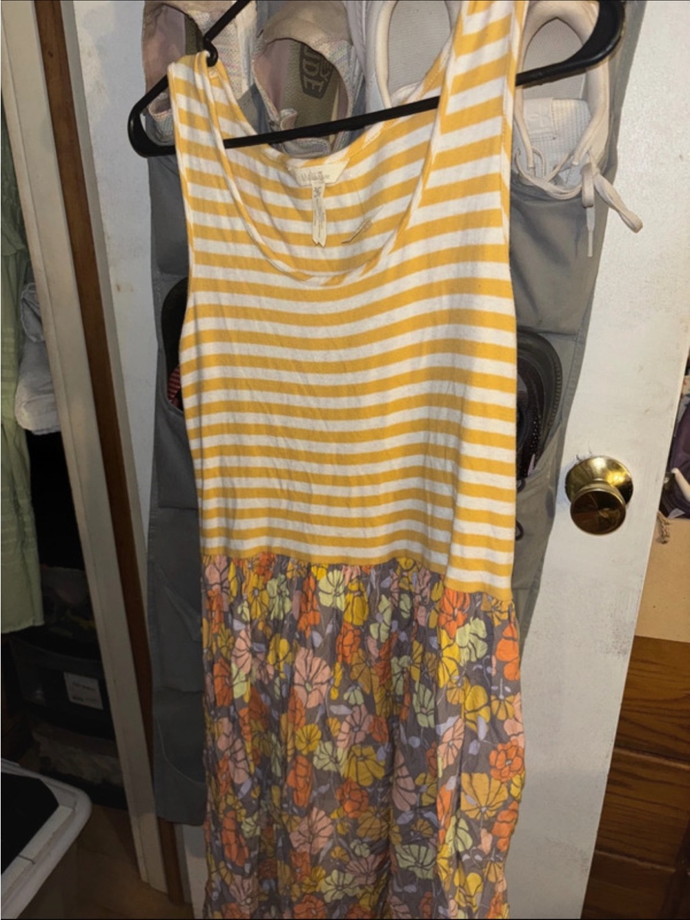 Matilda Jane Yellow & White Striped Tank Dress with Floral Skirt